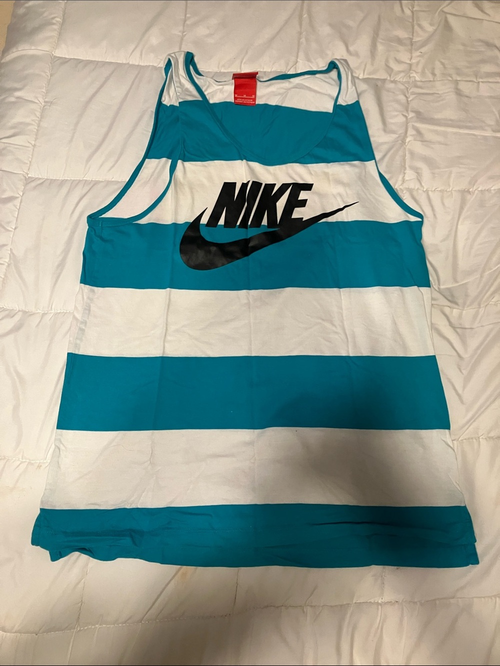 Nike Teal and White Striped Tank with Black Logo